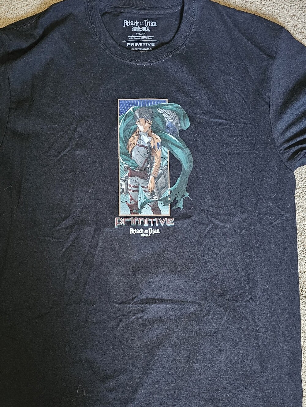 Primitive Attack On Titan Captain Levi Black T Shirt